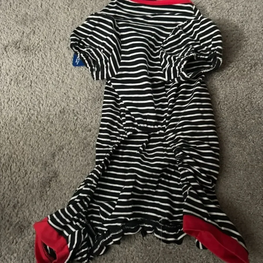 YOULY The Revolutionary Striped Pet Pajamas, Large NWT Black White Red Bow